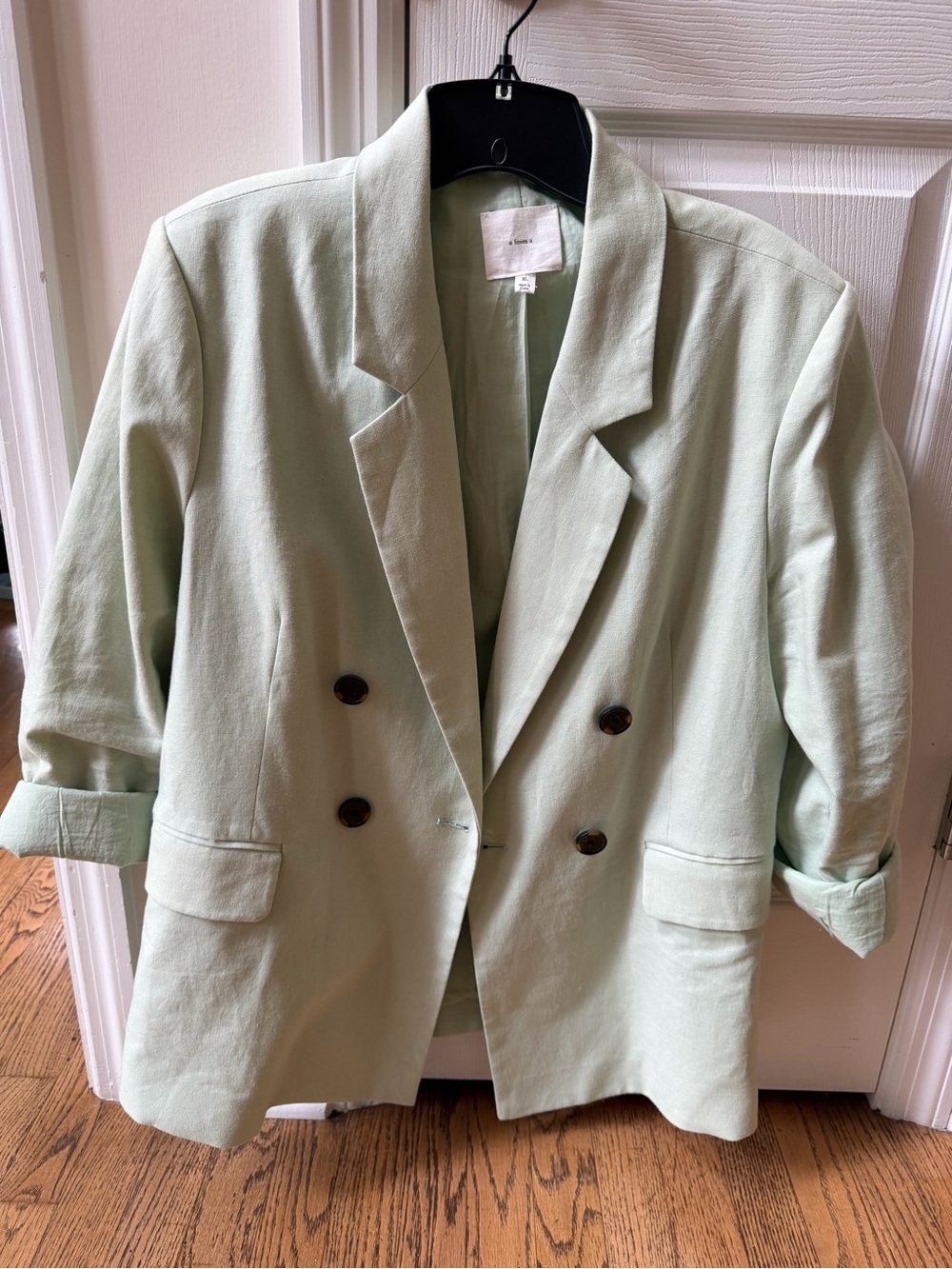 A Loves A Mint Green Linen Blend Double Breasted Oversized Blazer Size XL